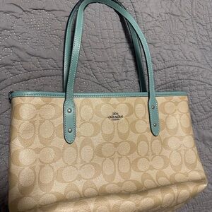 Coach Beige and Teal Tote Bag